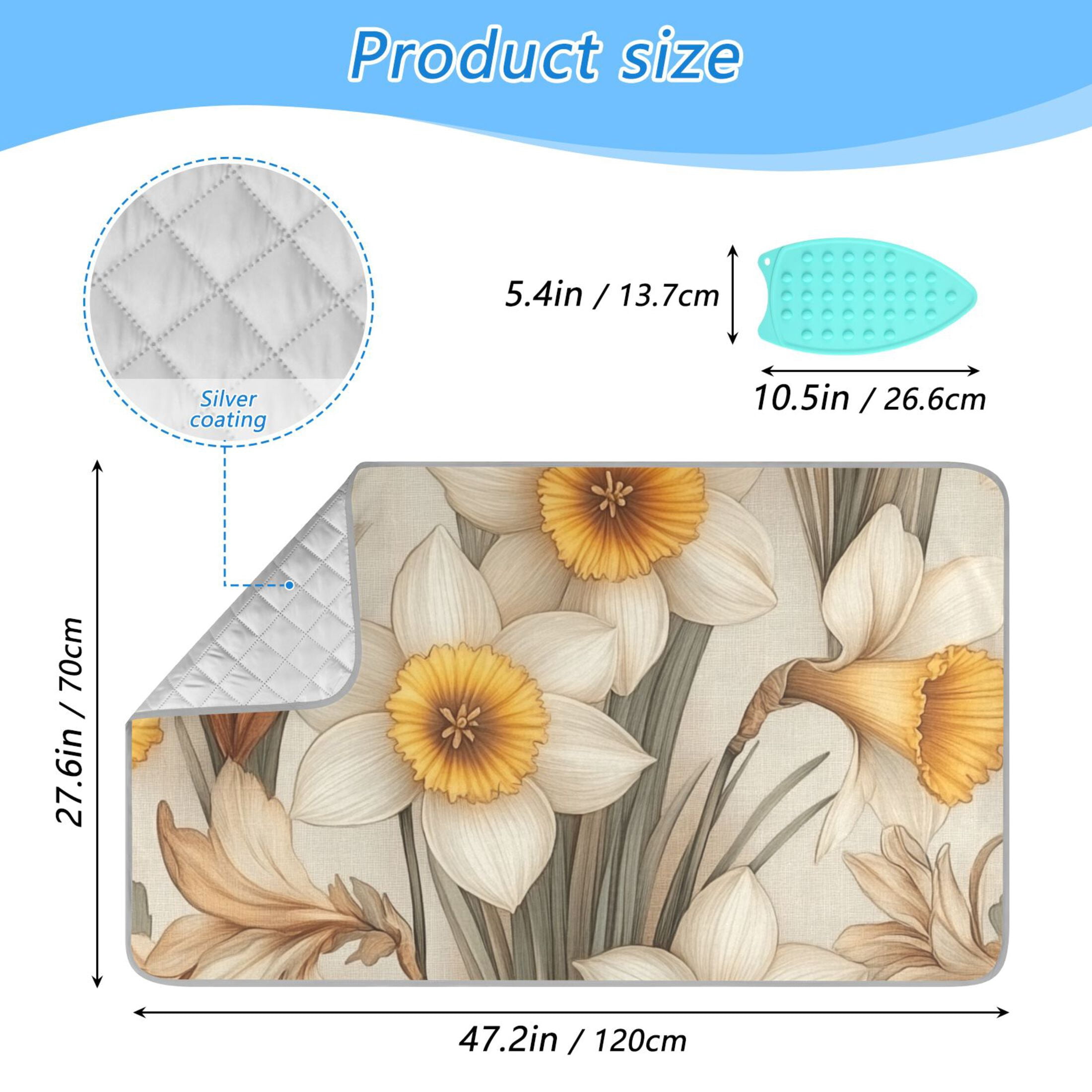 Beige Daffodils Art Ironing Mat Blanket for Table Top Travel Portable Ironing Board Pad 47.2x27.6 Inch
