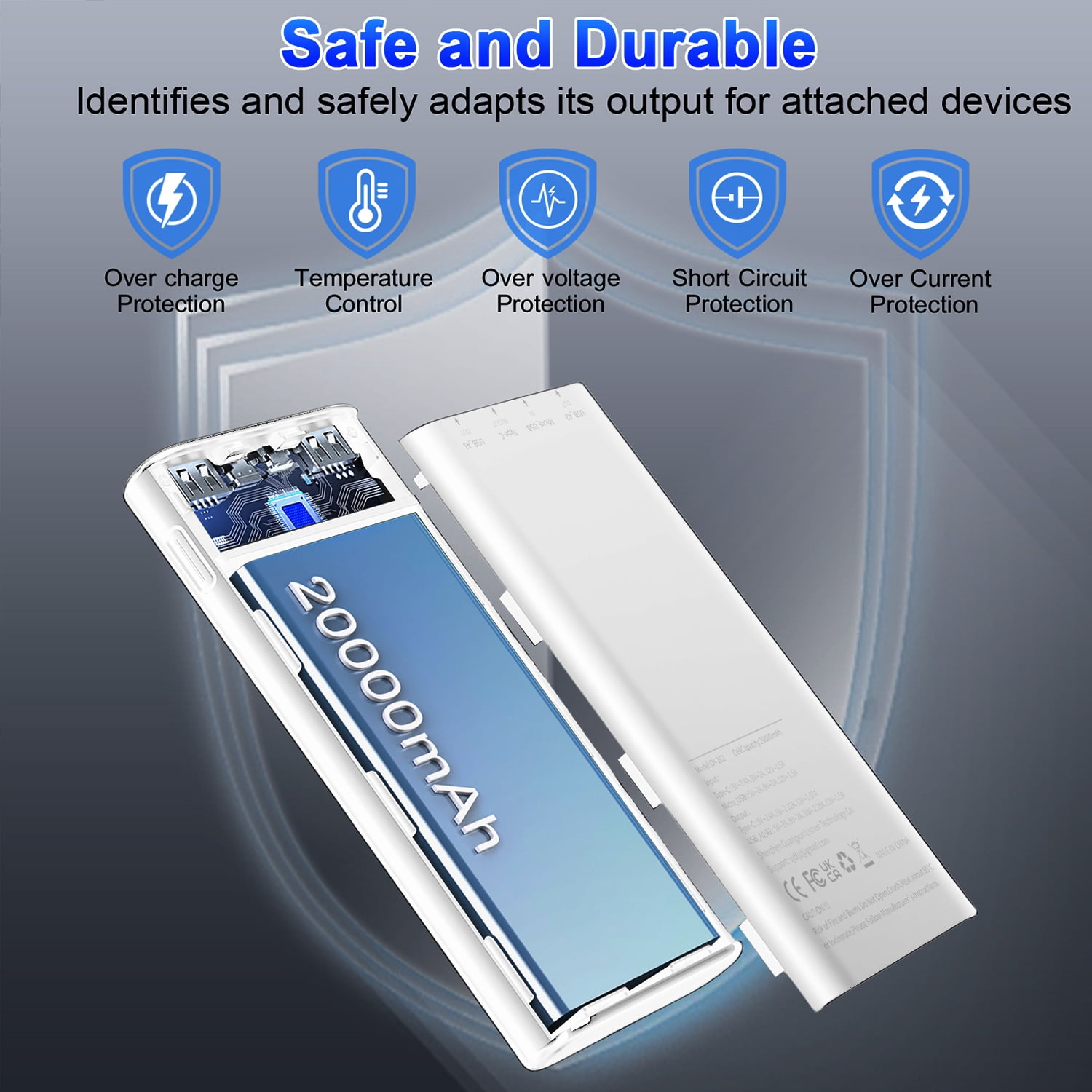 Portable Charger, 20000mAh Power Bank, 22.5W Fast Charging Battery Pack with USB C/USB A Output, Digital Display Portable Phone Charger for iPhone 17/16/15/14/13 Pro Samsung Google LG iPad AirPods