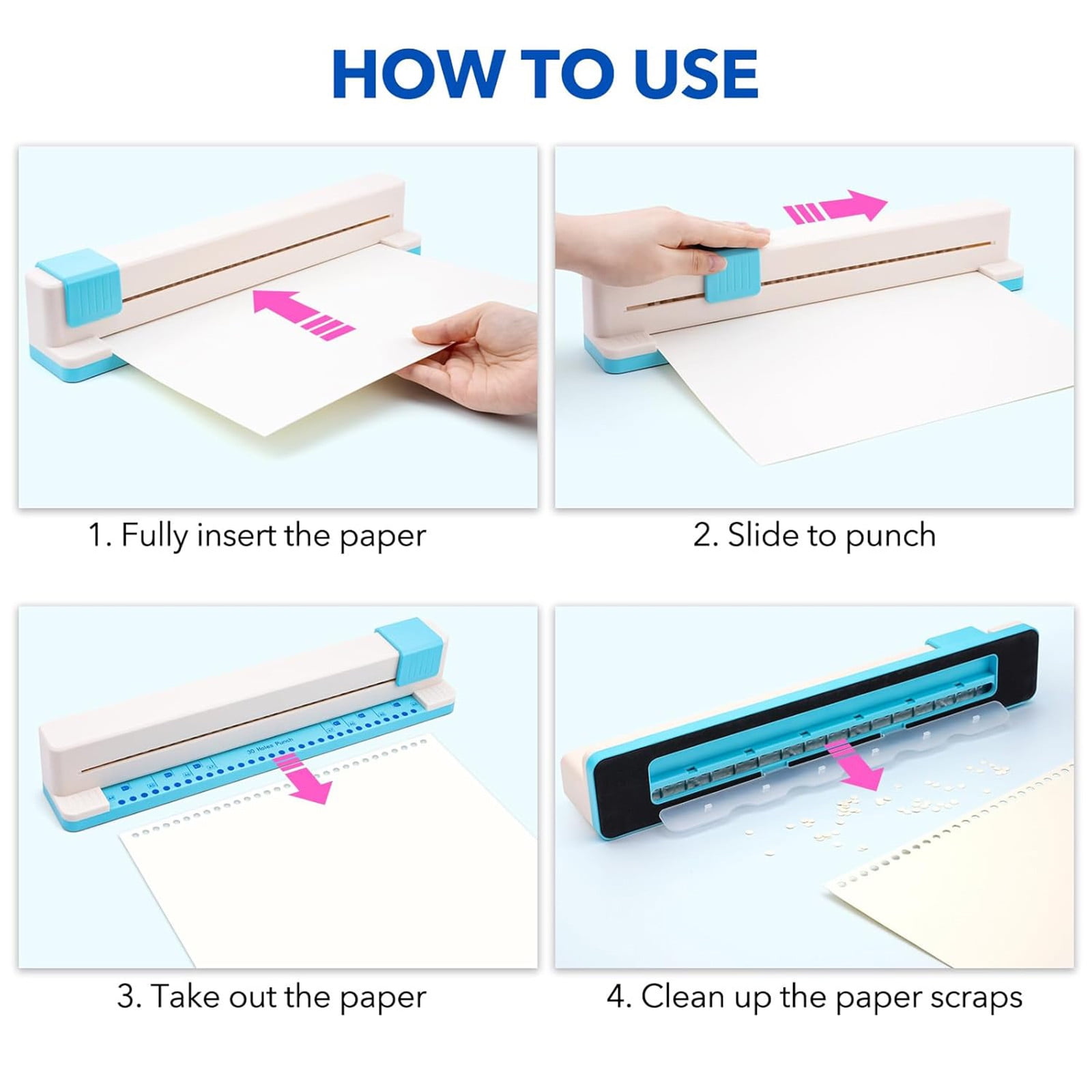 30 Hole Paper Punch, Binding Machine for Planner, Book Binder Notebooks Loose Leaf Paper Punch Machine, Portable Adjustable Hole Puncher, 5-Sheet Capacity, Pink