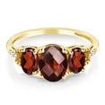 thumbnail image 2 of Gem Stone King 10K Yellow Gold Oval Checkerboard Red Garnet Engagement Ring for Women (2.72 Cttw, Gemstone Birthstone, Size 5), 2 of 4