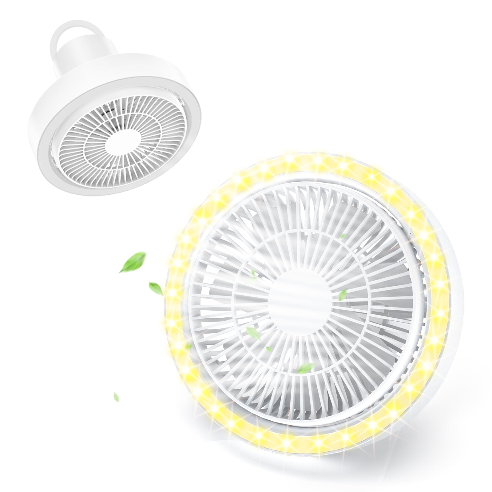 NEXPURE Camping Fan with LED Light, Portable Small Ceiling Fan with 3 Speed, 200°Head Rotation, Quiet Rechargeable Battery Operated USB Fan for Picnic, Travel