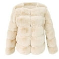 thumbnail image 3 of Women's Plus Size Short Faux Fur Jacket - Long-Sleeve Warm Furry Casual Outerwear, Beige, L, 3 of 3