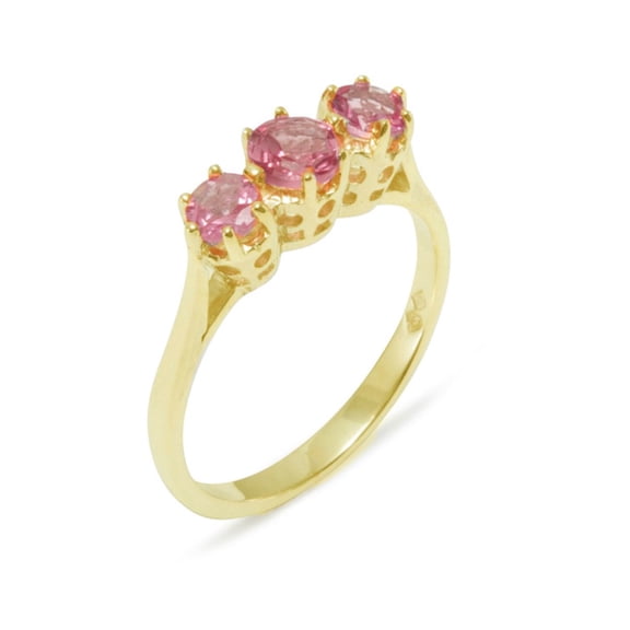 LBG British Made 14k Yellow Gold Natural Pink Tourmaline Womens Anniversary Ring - 33 size options - Size 10