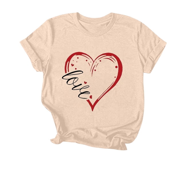 Camiseta de Manga Corta de Cuello Redondo Impresa para las Mujeres Día de San Valentín, Mezcla Ligera de Poliéster para Primavera Verano Otoño