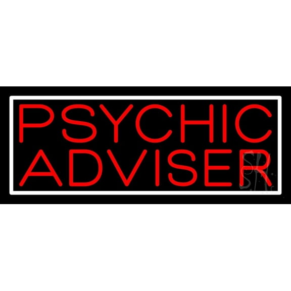 Red Psychic Advisor White Border LED Neon Sign 10" Tall x 24" Wide - inches Black Square Cut Acrylic Backing, with Dimmer - Bright and Premium built indoor LED Neon Sign for Storefront.