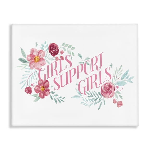 Stupell Industries Farmhouse Girls Support Girls Pink Florals Canvas Art, 20 x 16, by Grace Popp