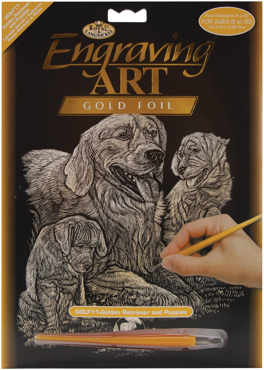 Brand New Gold Foil Engraving Art Kit 8X10-Golden Retriever & Puppies 