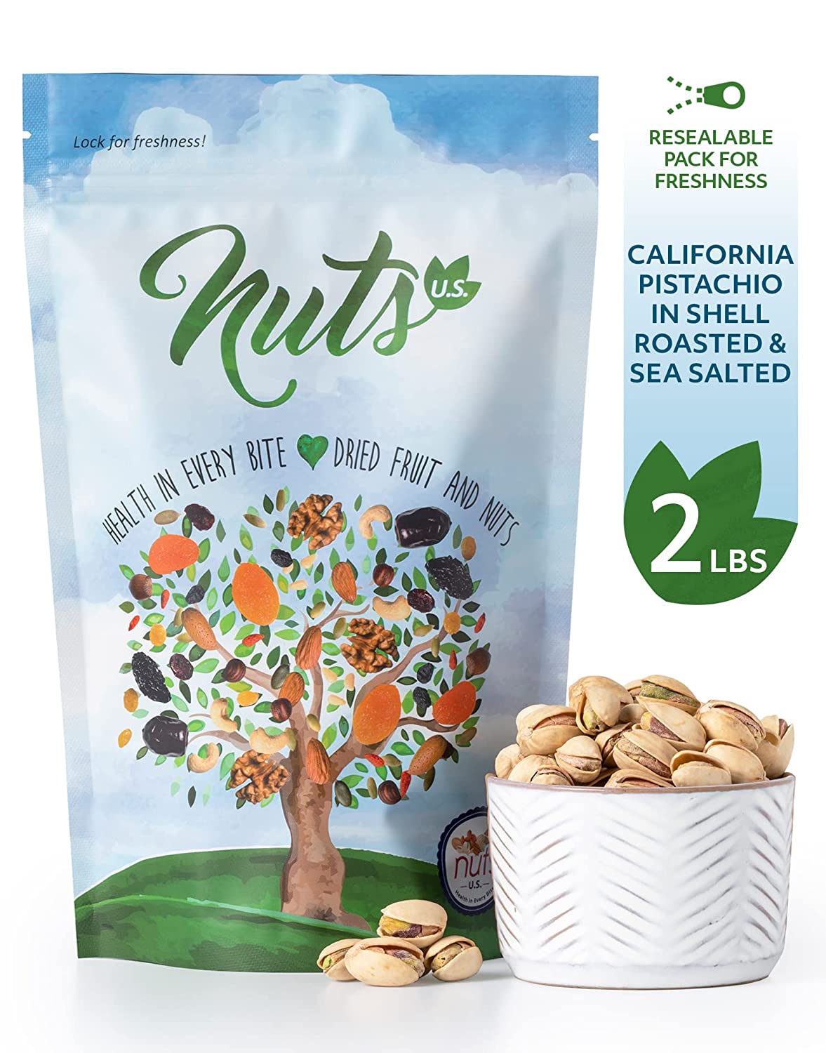 Pistachios, California Roasted Salted 2 Pounds Bulk Bag inshell