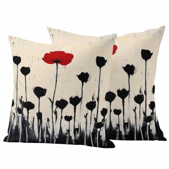 Spring Red Black Floral Outdoor Waterproof Pillow Covers, Modern Oil Painting Flowers Decorative Square Throw Pillowcase Sofa Cushion Sham for Patio/Couch/Chair, 20"x20" 2 Pack