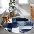 thumbnail image 3 of Round Rugs 4Ft, Navy Blue Geometric Round Area Rug Washable Indoor Throw Carpet, White Modern Abstract Soft Non Slip Circle Rug for Kitchen Nursery Room Home Decor Aesthetic, 3 of 8