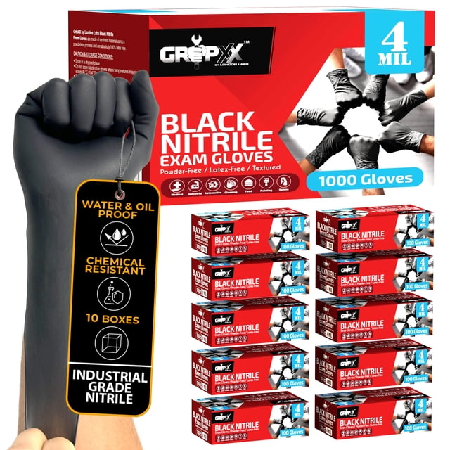 Guantes desechables de nitrilo London Labs, negros, 4 mil (1000 unidades)
