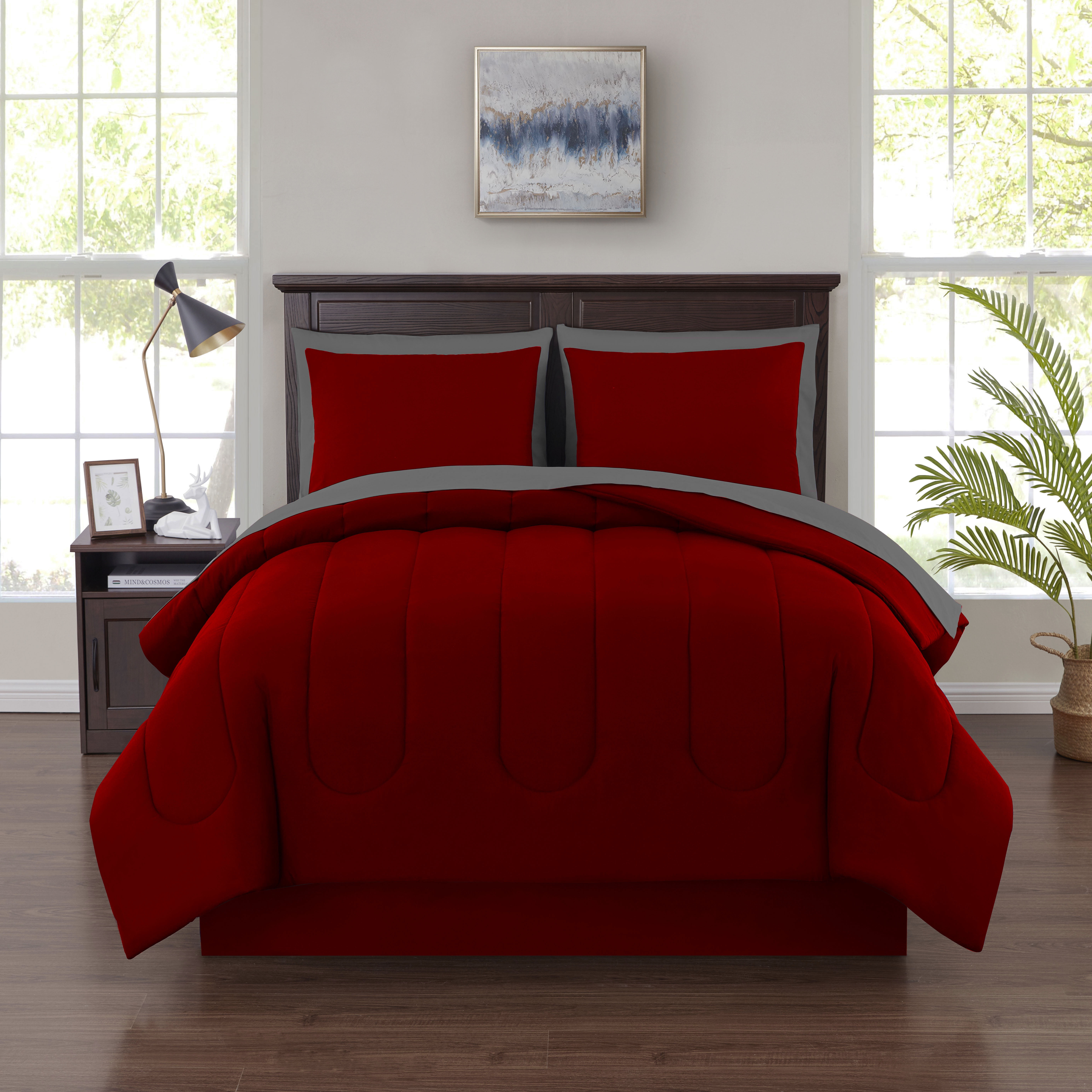New Red Black 8 Piece Twin Twin XL Comforter Set Sheets Bed Skirt Bedspread 