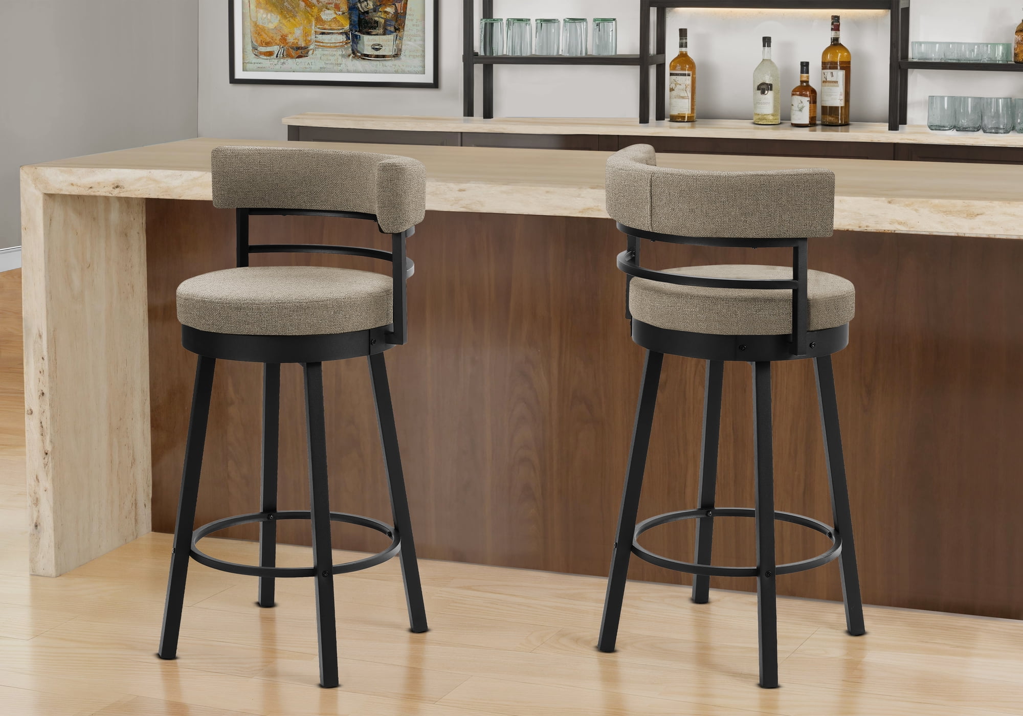 Monarch Specialties - I 2304 Barstool, 39" Height, Swivel, Bar Height, Set Of 2, Beige Fabric