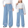 thumbnail image 2 of XAOFW Kids Pants Girl'S Baggy Bowknot Print Lightweight Straight Leg Athletic Pockets Long Warm Breathable Casual Daily Wear Trousers, 2 of 9