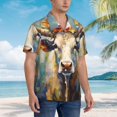 thumbnail image 3 of Fotbe Oil Painting Flower Cow Camisa Hawaiana para Hombre Unisex – Camisa Casual de Verano con Botones de Manga Corta de Algodón y Lino,Large, 3 of 7