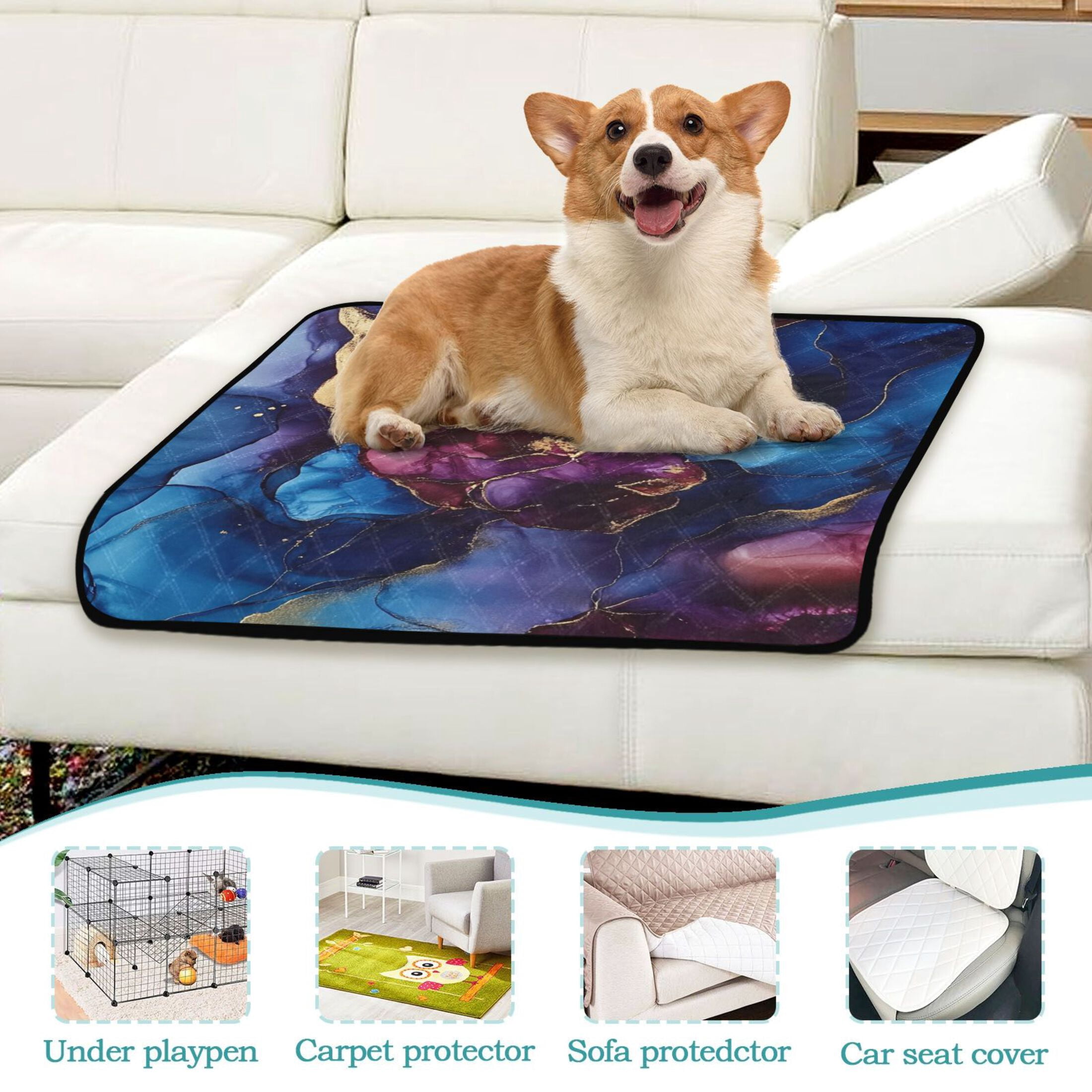 Qxltty Blue Gilt Marbles Cat litter Pads Pet Set of 3 Diaper Mats Center Anti-leakage Layer Absorbent Soft and Comfortable