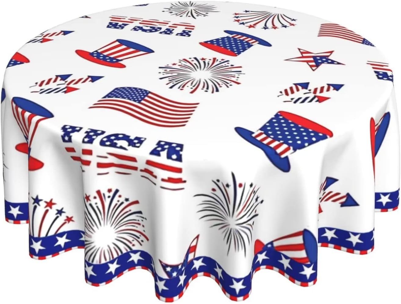 WISH TREE 4th of July Tablecloth Round American Flag Firework Patriotic