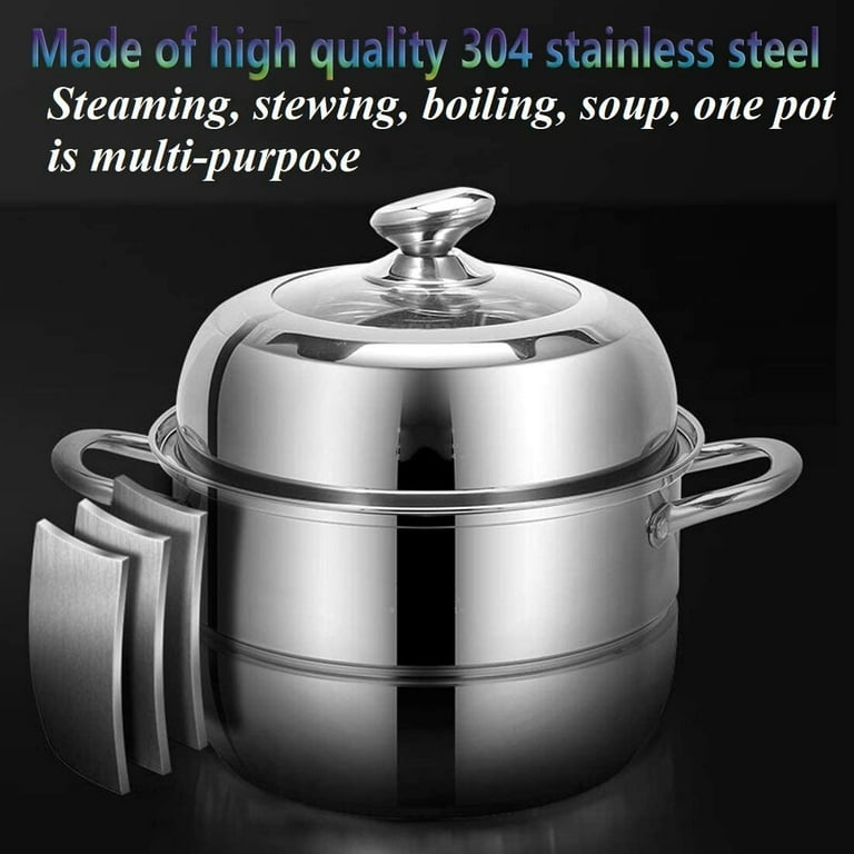 OUKANING 3 Tier Food Steamer Meat Vegetable Cooker Stainless Steel Steaming  Pot Kitchen