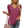thumbnail image 5 of USSUMA Womens Summer Shirt V Neck Casual Tshirts Puff Sleeve Tops for Women Solid Color, 5 of 8