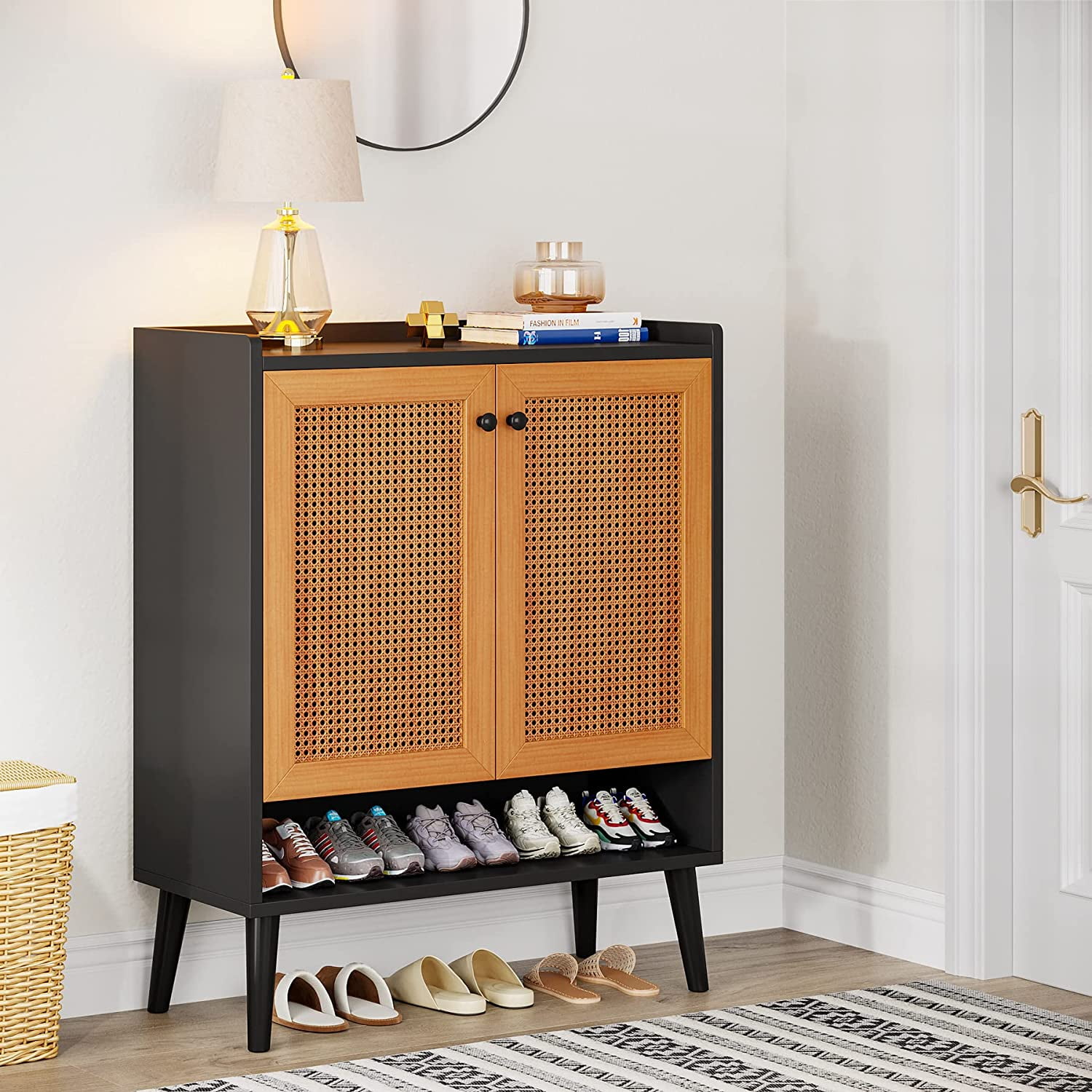 Tribesigns Shoe Natural Handmade Rattan Shoe Rack Organizer, 6