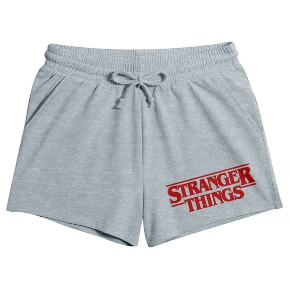 Stranger Things Classic Title Art Women’s Heather Gray Lounge Shorts-Large