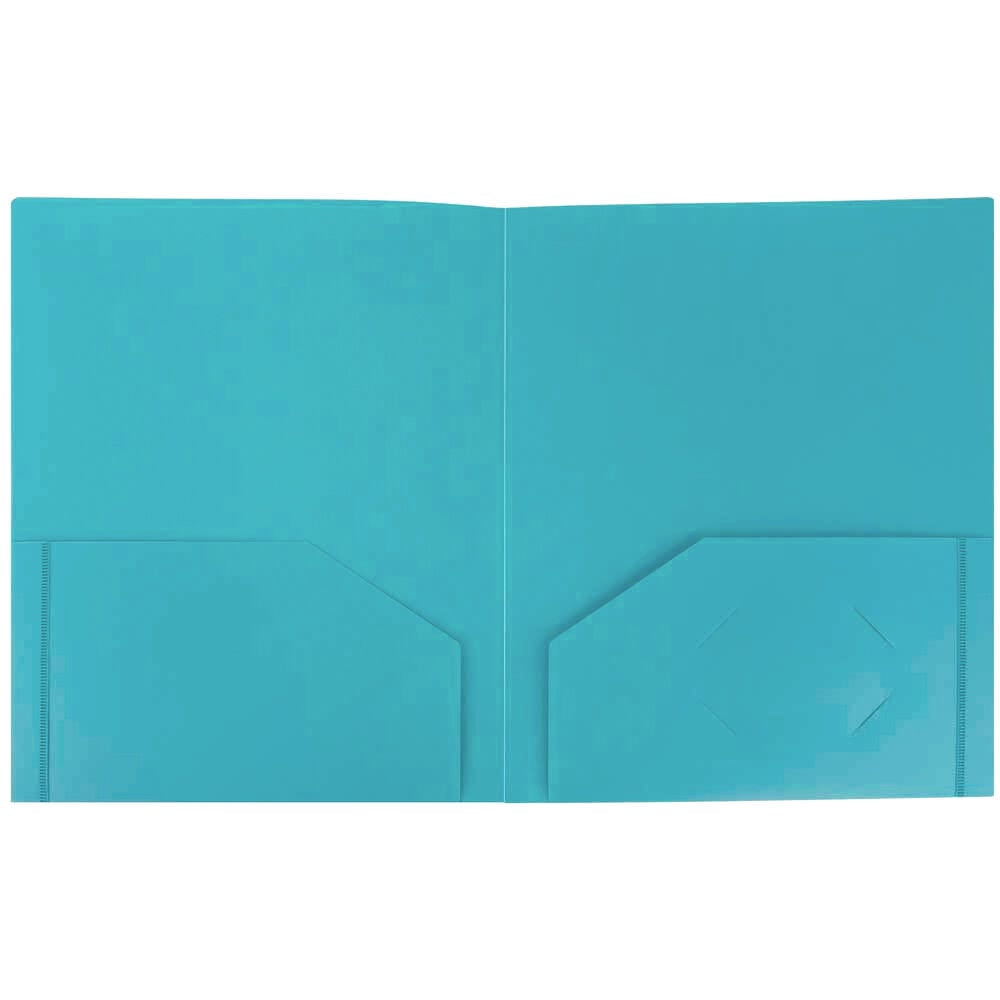 JAM Paper Heavy Duty Plastic 2 Pocket Extra Tough School Folders, Teal Blue, Bulk 48/Pack