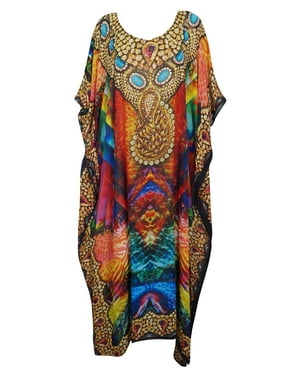 Mogul THE GYPSY LOUNGE Beautiful Jewel Print Maxi Caftan Kimono Resort Wear Long Dress One Size
