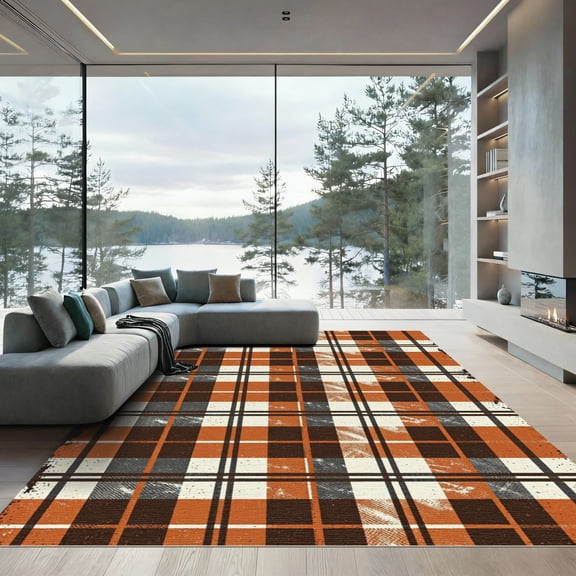 ODIKA 4'x6' Machine Washable Non-Slip Area Rug, Distressed Brown High Traffic Rug, Brown, 1296192