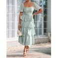 thumbnail image 5 of Women'S Summer Boho Maxi Dress Short Puff Sleeve Flowy A Line Tiered Beach Vacation Long Dresses Blue L, 5 of 7