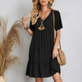 thumbnail image 4 of Summer Dress Women's Casual T Shirt Dress Short Sleeve V Neck Midi Dress A Line Beach Dress Large Sizes Tunic Dresses Knee Length Casual Dresses, 4 of 7