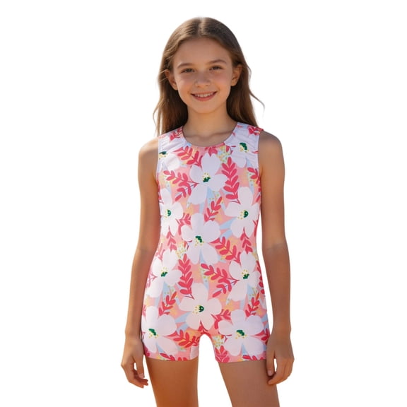 shqvo Girls Swimsuit,Girls Swimsuit Size 6,Girls Floral Leaf Print Square Neck Sleeveless Swimsuit Piece for Summer Beach And Water