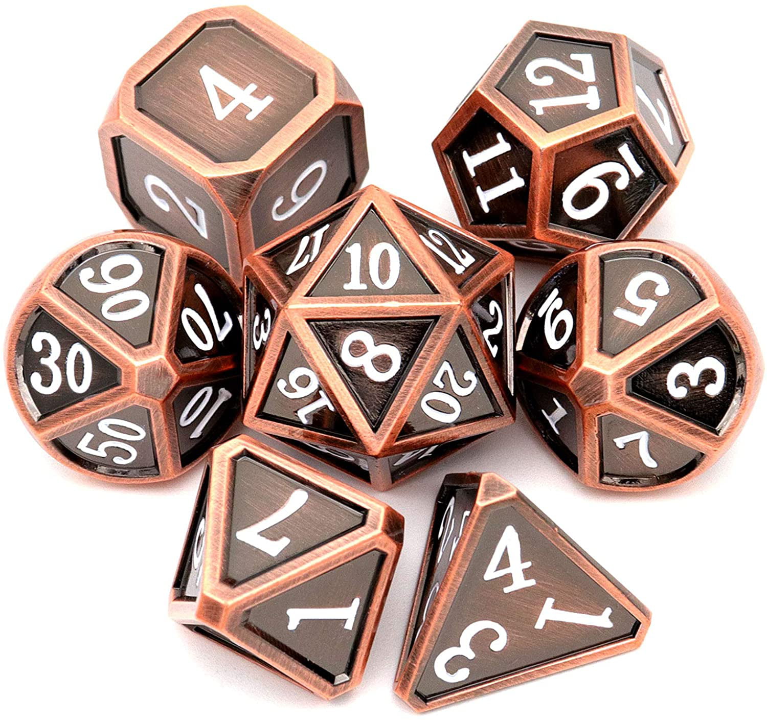 7Pcs/set Gold/White Antique Metal Polyhedral Dice Role Playing Game With Bag 
