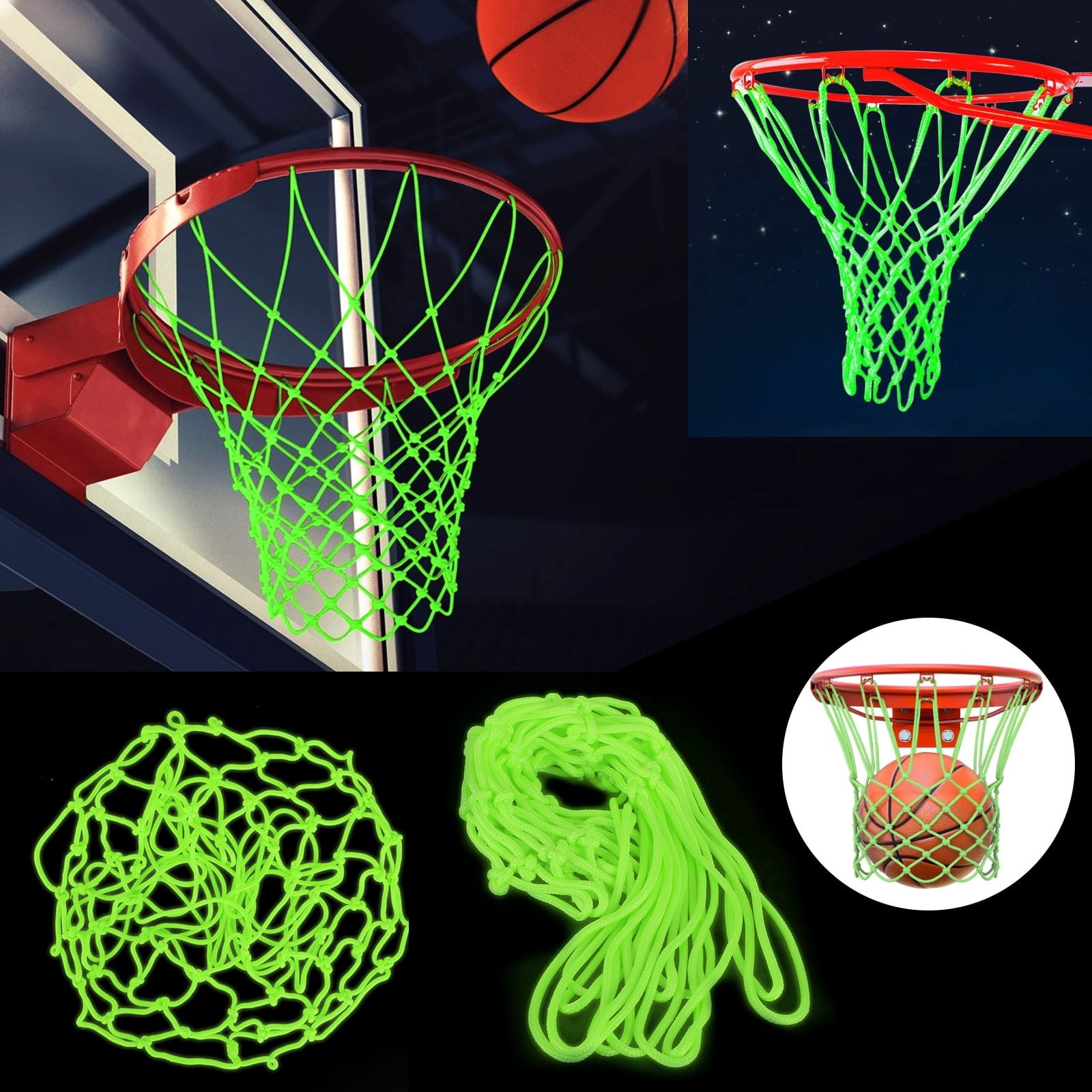 Glow in The Dark Basketball Net Replacement,Heavy Duty Basketball Net Outdoor,All Weather Anti Whip.12 Loops Standard Size Nightlight Basketball Sports Gift for Pool Sports School 