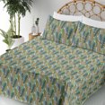 thumbnail image 3 of Ambesonne Leaf Print Fitted & Flat Sheet with Shams 4 Pcs Set, Leafy Forest Summer Art, King, Fawn Mustard Dark Teal, 3 of 5