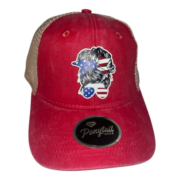 Outdoor Cap Ponytail Cap with Patriotic American Girl Sunglasses Patch