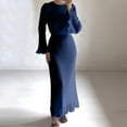 thumbnail image 1 of YUTK Robes pour Femmes Automne, Robe d'Hiver Douce et Mince à Manches Trompette Plissées Col Rond Bleu m, 1 of 6