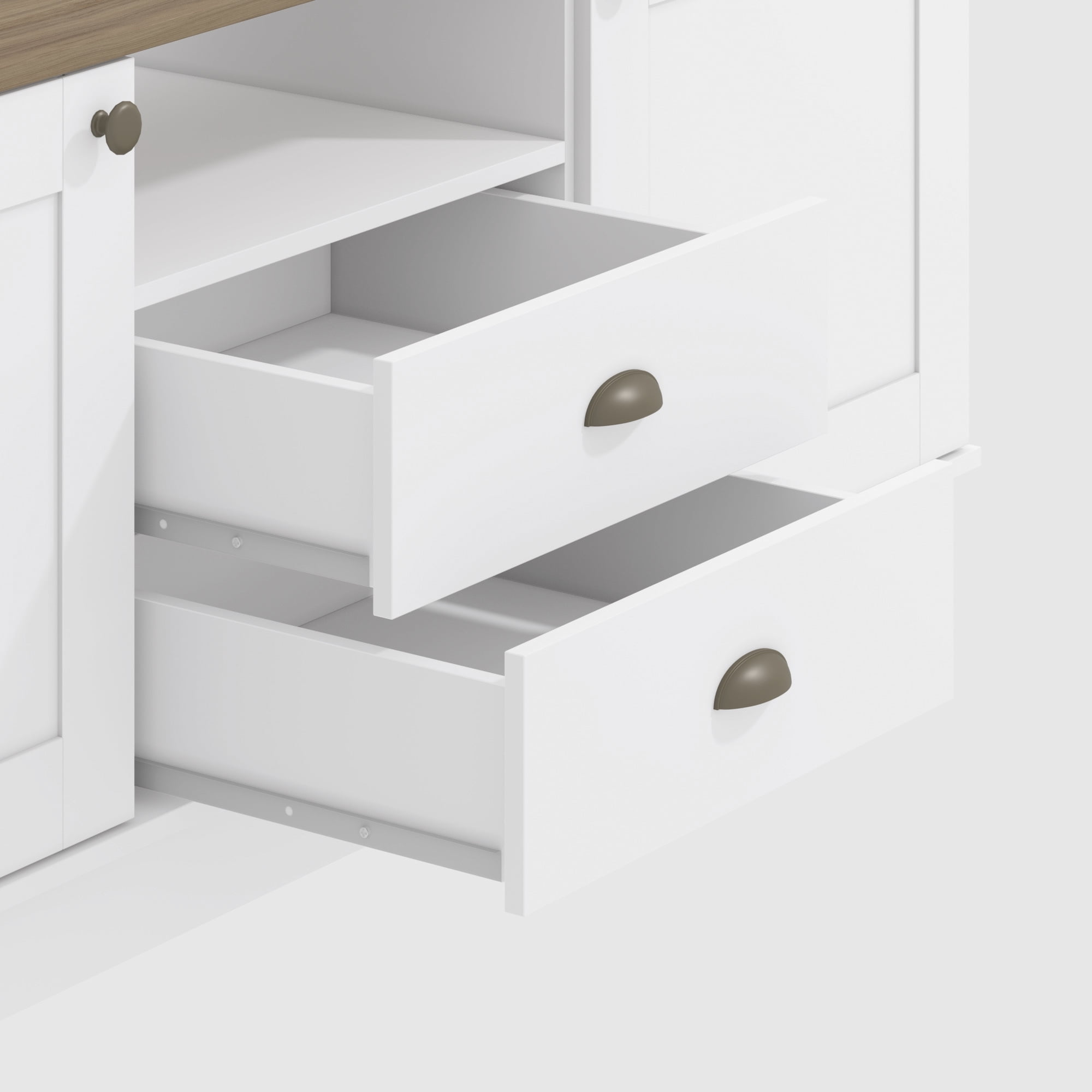 Kappesberg Fairfield Mid-Century Modern 59.4"W TV Stand with Drawers, Doors & Cable Niche – White/Light Oak