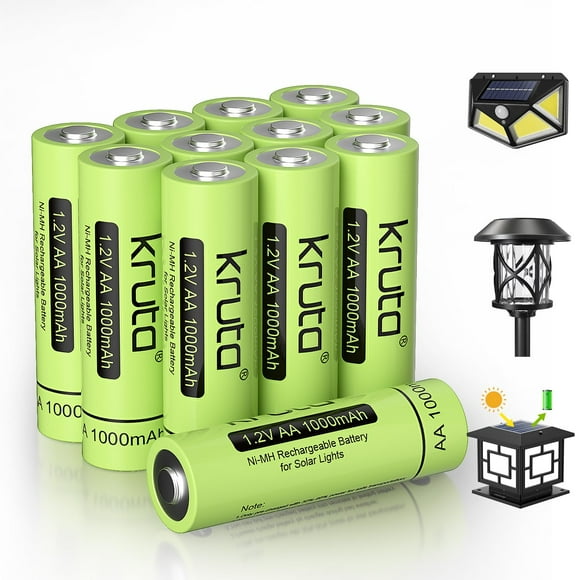 Batería AA recargable Kruta, 1,2 V, NiMH, 1000 mAh, paquete de 12