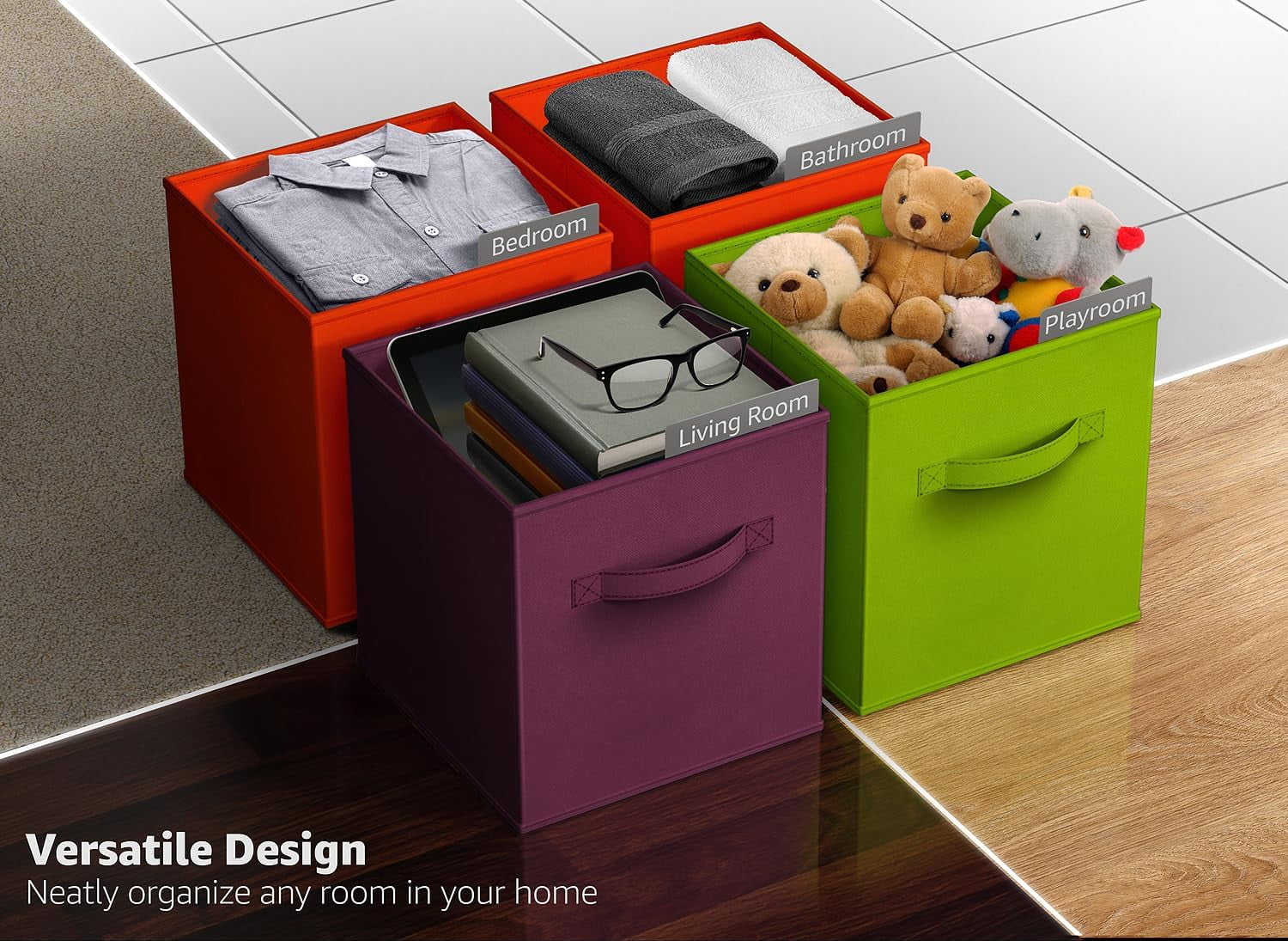 Sorbus Cube Storage Bins - Drawer and Closet Bins, Purple, Green, Orange (6 Pack)