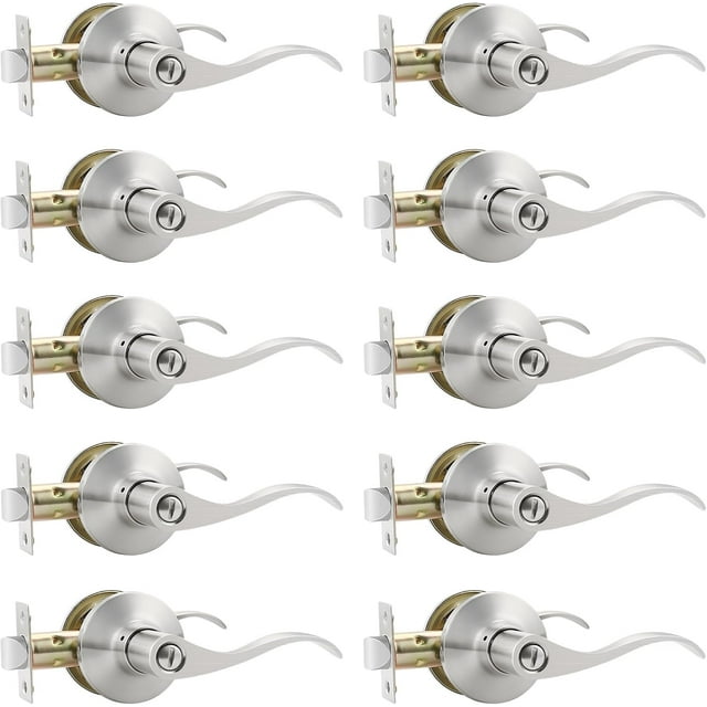 Satin Nickel Door Handle Interior Brushed Nickel Passage Door Lever for Hall and Closet Keyless Door Lock Set Reversible for Left Right Sided Doors Leverset Handleset