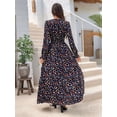 thumbnail image 4 of Women Floral Print V Neck A-Line Maxi Dress Long Sleeves Casual Wrap Autumn Beach Swing Black L, 4 of 9