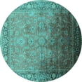 thumbnail image 1 of Ahgly Company Machine Washable Indoor Round Oriental Turquoise Blue Industrial Area Rugs, 8' Round, 1 of 4