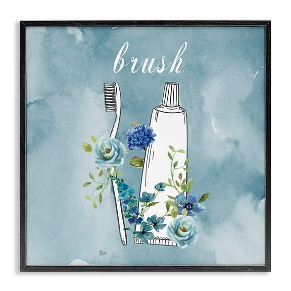 Stupell Industries French Country Floral Bathroom Rules Brush Black Framed Giclee Art, 12 x 12, by Nan