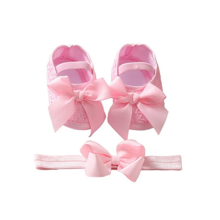 

Colisha Baby Girls Mary Jane Prewalker Crib Shoes Soft Sole Flats Party With Headband Princess Dress Shoe First Walker Pink+Headband 3C