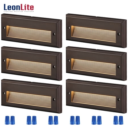 LEONLITE Low Voltage LED Step Lights Outdoor  12V 3.5W Landscape Stair Lights  Anti-Glare Surface Mount Deck Light  UL Listed  IP65 Waterproof  Aluminum  Oil Rubbed Bronze  3000K Warm White  Pack of 6
