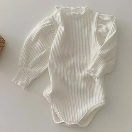 

CoCopeaunts Fashion Baby Girl Rompers Korean Pink Bubble Sleeve Princess Romper Ribbed Cotton Long Sleeve Jumpsuit Baby Bodysuit Clothes