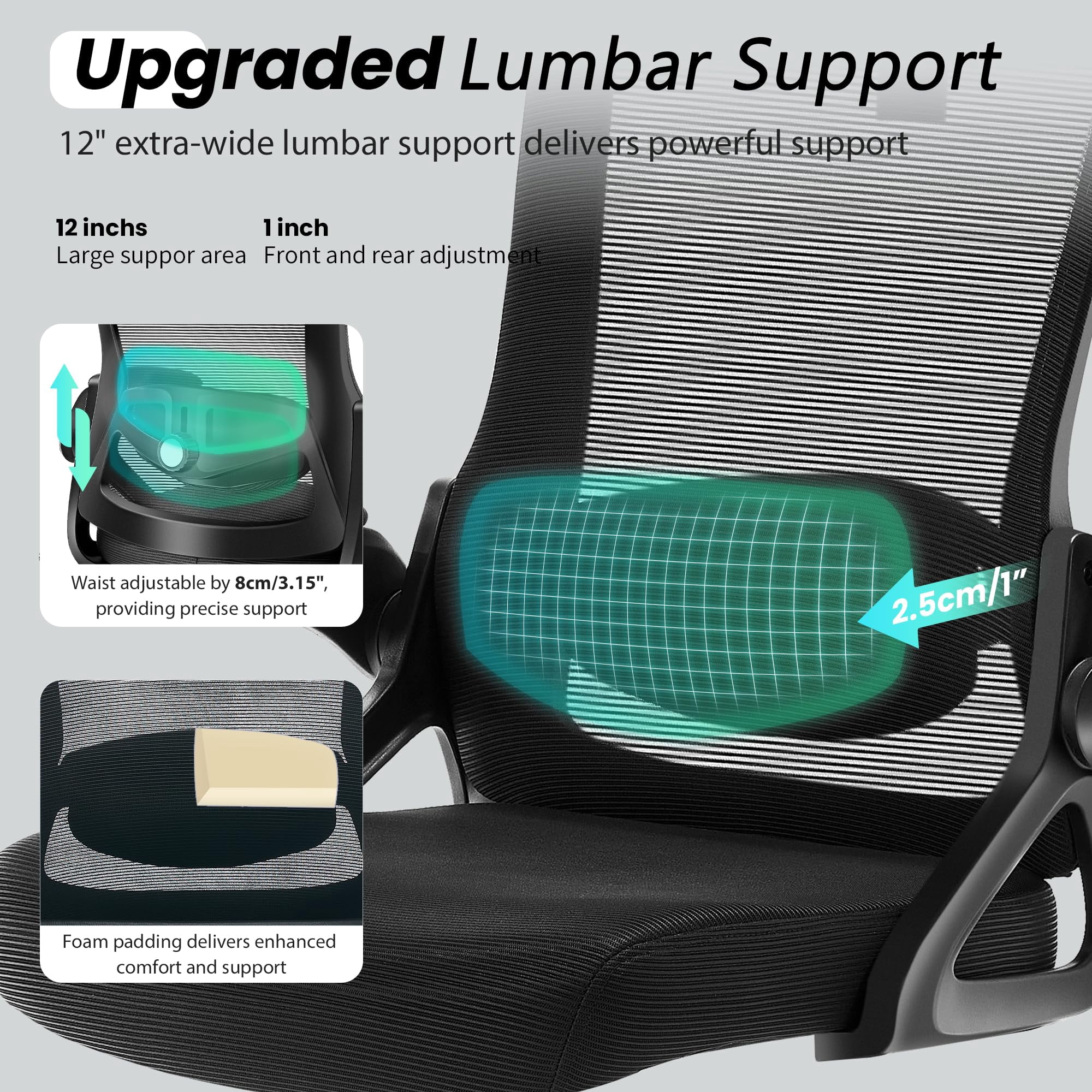 Nexthro Ergonomic Office Chair, 400 LBS Computer Chairs with Adjustable Lumbar Support, Breathable Mesh Desk Chair Ergonomic with Thickened Cushion, Comfy Home Office Desk Chair (Black)