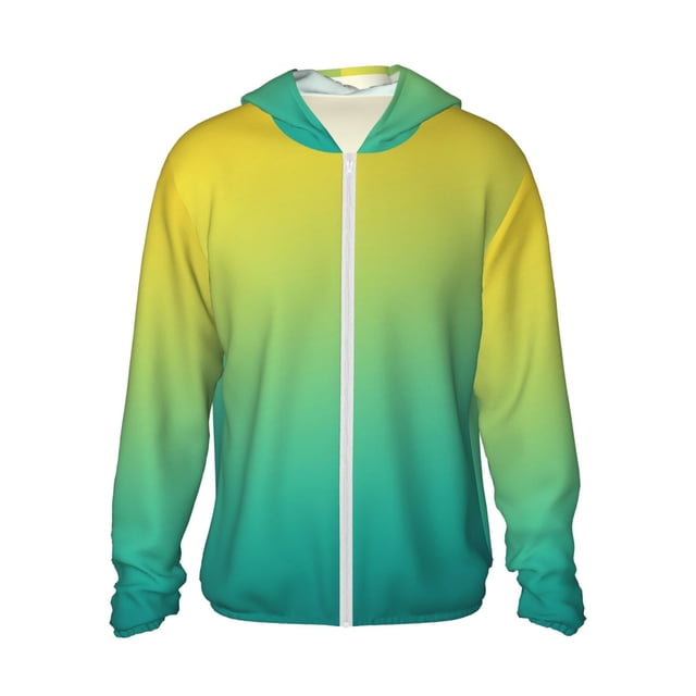 Fotbe Teal To Yellow Gradient Chaqueta con Protección Solar UPF 50+ para Hombre y Mujer, Camisa con Capucha y Bolsillos-Small