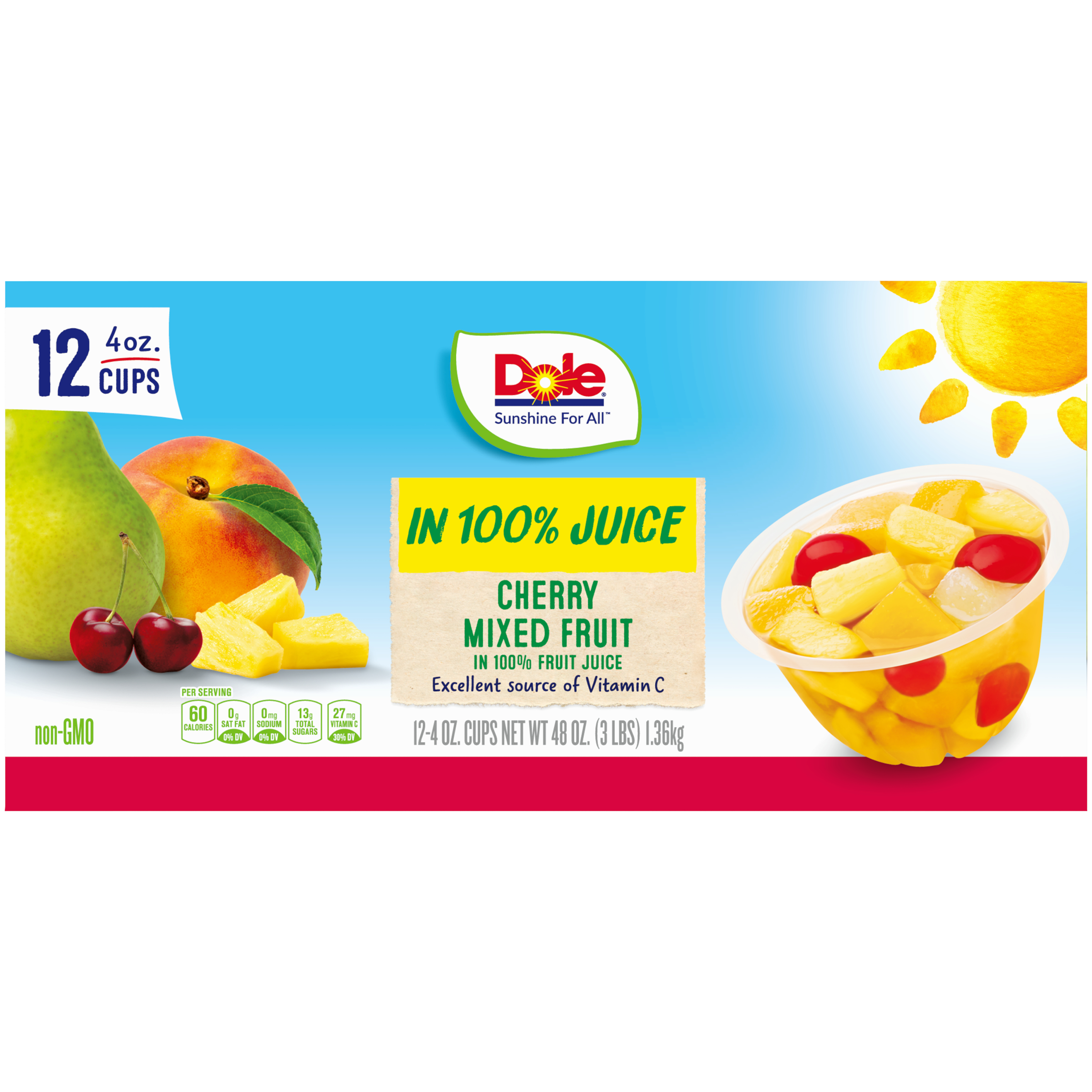 Dole Fruit Bowls Cherry Mixed Fruit in 100% Fruit Juice, 4 oz (12 Cups) - image 2 of 10