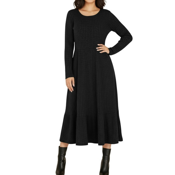 FDGIU Women's Fall Sweater Maxi Dress - Casual Ribbed Knit, Long Sleeve Crewneck Going Out Outfits